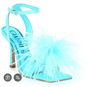 Gianni Bini Neela Feather Square Toe Dress Sandals Heels Ankle Strap